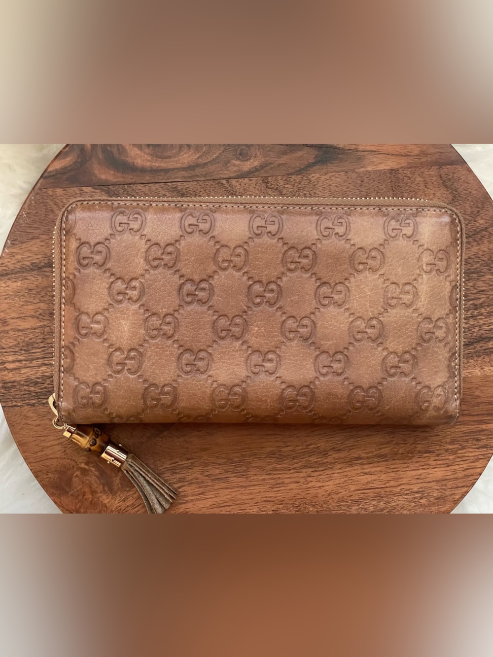GUCCI  Guccissima Brown Leather Bamboo Tassel Zip Around Long Wallet w/box - Picture 5 of 11
